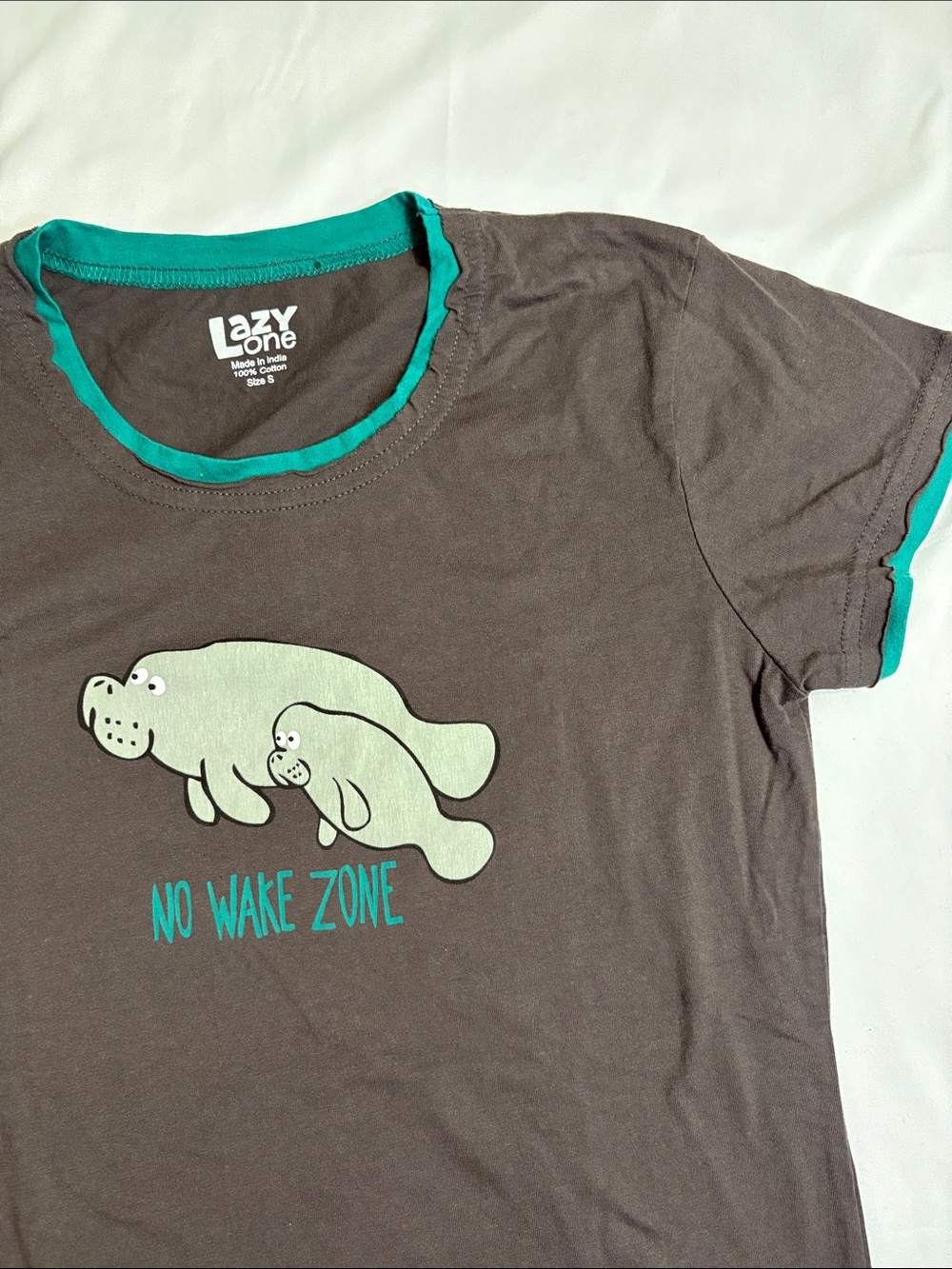 Lazy One No Wake Zone Manatee Punny Funny Pun Tee Graphic T-Shirt 100% Cotton